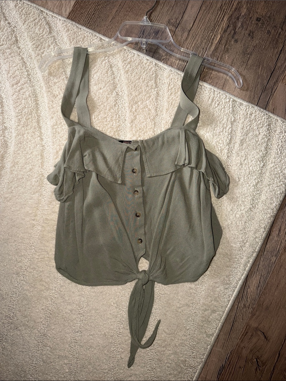 Forever 21 Sage Green Tie-Front Ruffle Camisole